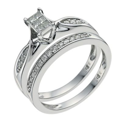 9ct white gold 1/3 ct princess cut bridal set - Product number 9569855