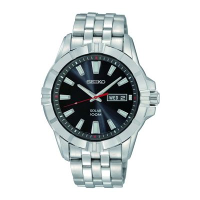 Seiko Solar Men's Black Dial Stainless Steel Bracelet Watch - Product number 9572988
