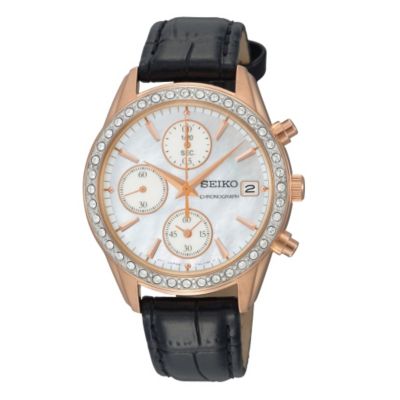 Seiko Ladies' Chronograph Crystal Set Black Strap Watch - Product number 9573011
