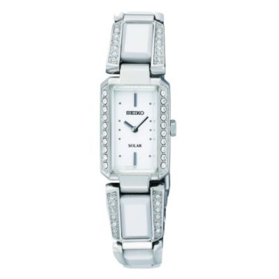 Seiko Solar Ladies' Stone Set White Dial Bracelet Watch - Product number 9573356