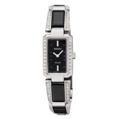 Seiko Solar Ladies' Stone Set Black Dial Bracelet Watch - Product number 9573402