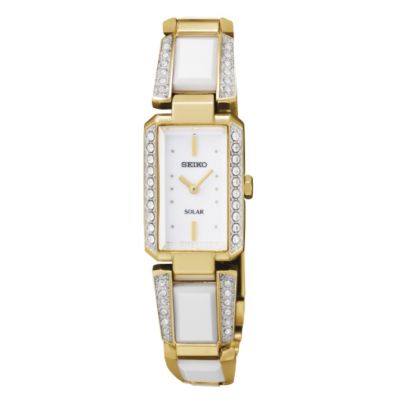 Seiko Solar Ladies' Stone Set Gold Plated Bracelet Watch - Product number 9573488
