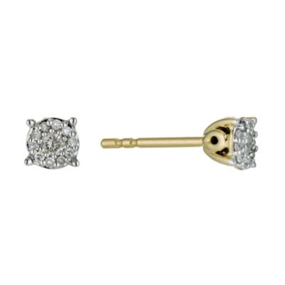 9ct Yellow Gold Diamond Cluster Stud Earrings