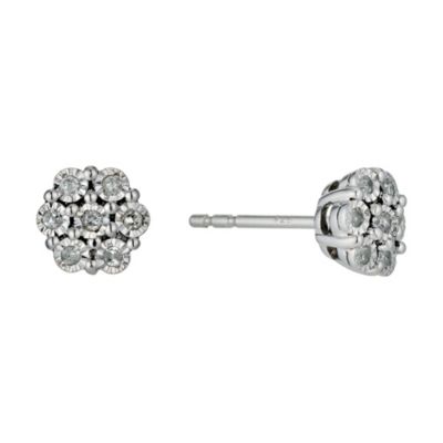 H Samuel Sterling Silver Diamond Flower Cluster Stud