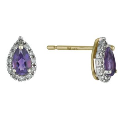 H Samuel 9ct Yellow Gold Amethyst Pear Stud Earrings