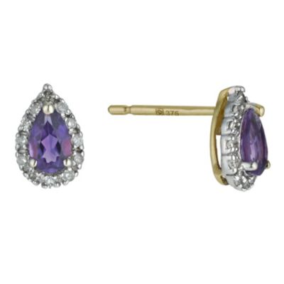 9ct Yellow Gold Amethyst Pear Stud Earrings