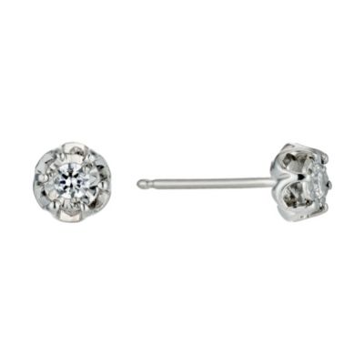 9ct White Gold Diamond Flower Stud Earrings