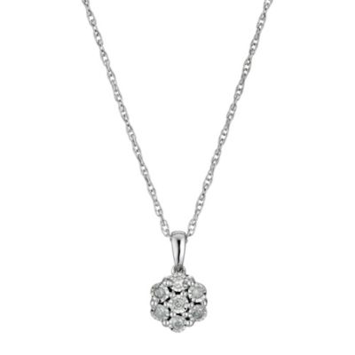 H Samuel Sterling Silver Flower Inspired Diamond Pendant