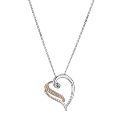 H Samuel Sterling Silver and Rose Gold Diamond Heart