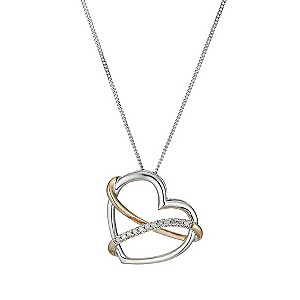 Sterling Silver & Rose Gold Diamond Heart Pendant
