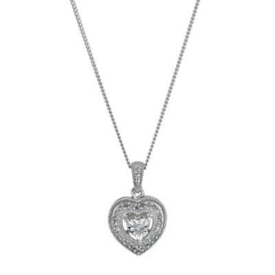 H Samuel Sterling Silver Diamond Heart Cluster Pendant