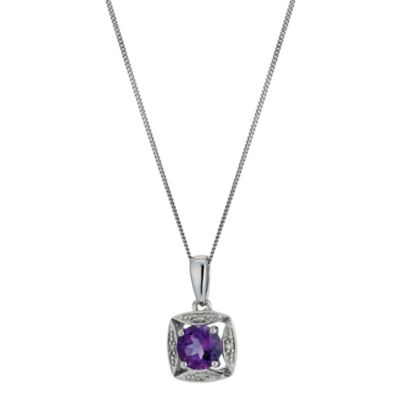 9ct White Gold Diamond  Amethyst Pendant - Product number 9575227