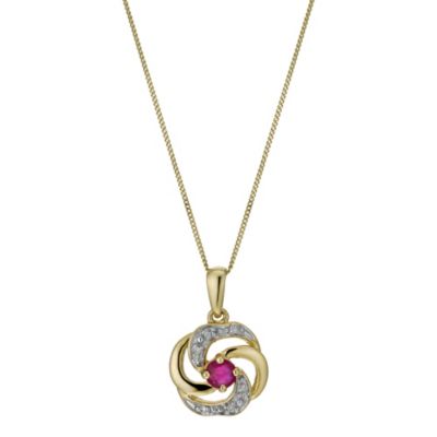 9ct Yellow Gold Treated Ruby and Diamond Swirl