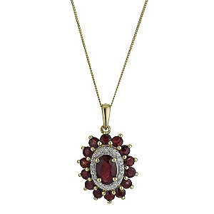 9ct Yellow Gold Oval Ruby & Diamond Pendant