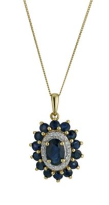 9ct Yellow Gold Oval Sapphire and Diamond Pendant