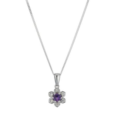 H Samuel Sterling Silver Amethyst Daisy Pendant