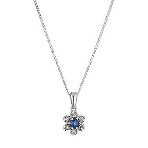 Sterling Silver Diamond and Sapphire Daisy Pendant