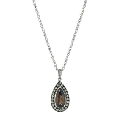 Le Mode Sterling Silver Pear Shape Diamond Pendant