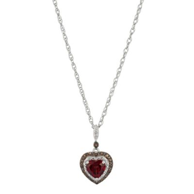 Le Mode Sterling Silver Heart Diamond and Garnet Pendant