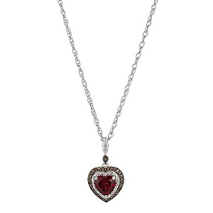 Le Mode Sterling Silver Heart Diamond and Garnet Pendant