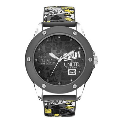 Marc Ecko Grey & Yellow Print Strap Watch