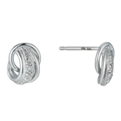 9ct White Gold Beaded and Diamond Stud Earrings