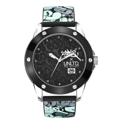 Marc Ecko Black & Blue Print Silicone Strap Watch