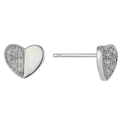 H Samuel 9ct White Gold Diamond Stud Heart Earrings