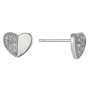 9ct White Gold Diamond Stud Heart Earrings