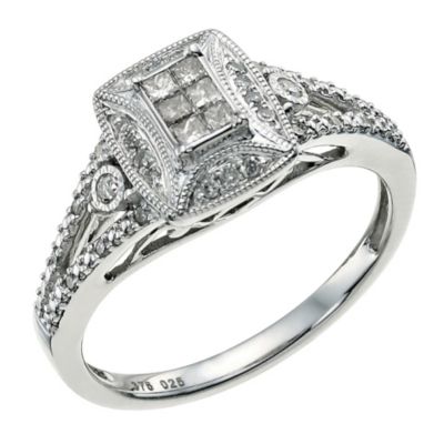 9ct White Gold 1/4 Carat Diamond Cluster Ring