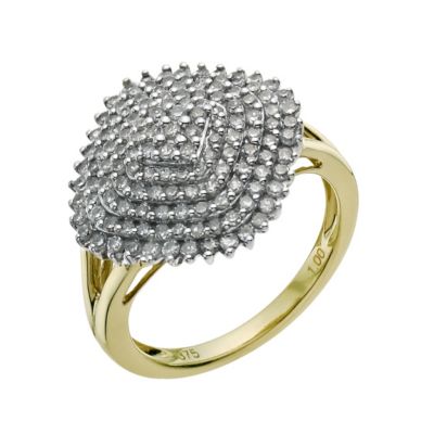 9ct Gold One Carat Diamond Cluster Ring