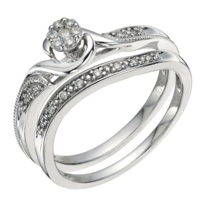 Argentinium Silver 0.15 Carat Diamond Bridal Set