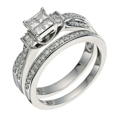 Palladium 1/2 Carat Diamond Princess Cut Diamond Bridal Set - Product number 9583904