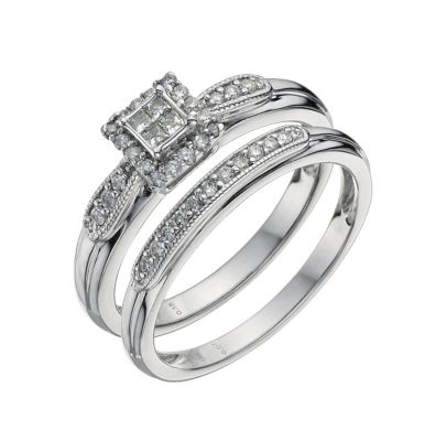 9ct White Gold 1/4 Carat Princess Cut Diamond Bridal Set9ct White Gold 1/4 Carat Princess Cut Diamon