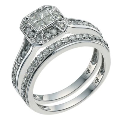 9ct White Gold 0.75 Point Diamond Bridal Set