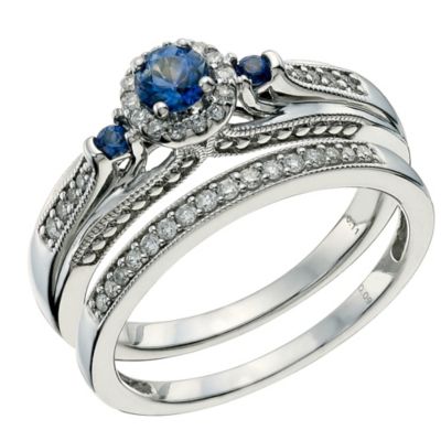 Perfect Fit 9ct White Gold Sapphire & Diamond Bridal Set - Product number 9585451