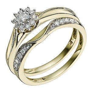 9ct Yellow Gold 1/3 Carat Diamond Bridal Set
