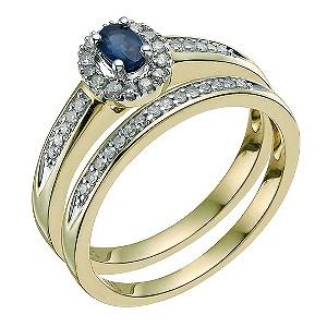 9ct Yellow Gold Diamond & Sapphire Bridal Set