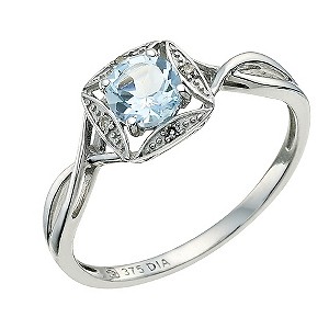 H Samuel 9ct White Gold Diamond and Blue Topaz Ring