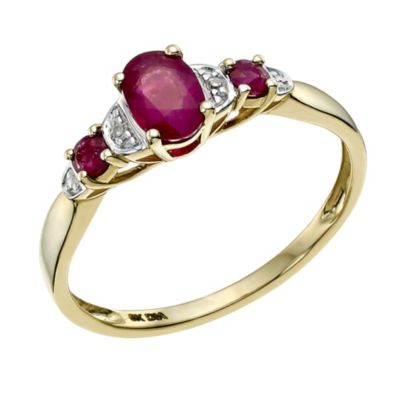 9ct Yellow Gold Diamond & Treated Ruby Ring H.Samuel