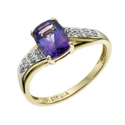 9ct Yellow Gold Amethyst & Diamond Ring - Product number 9588221