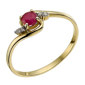 9ct Yellow Gold Diamond & Ruby Ring