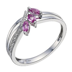H Samuel 9ct White Pink Sapphire and Diamond Ring