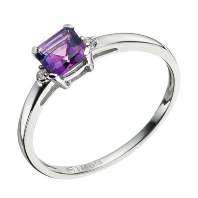 9ct White Gold Diamond & Amethyst Ring