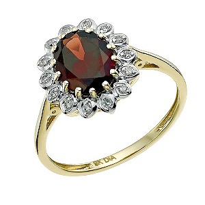 9ct Yellow Gold Oval Diamond and Garnet Ring
