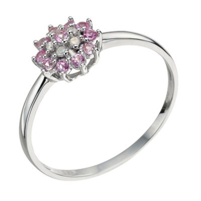 9ct White Gold Pink Sapphire Cluster Ring