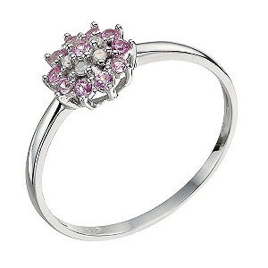 H Samuel 9ct White Gold Pink Sapphire Cluster Ring