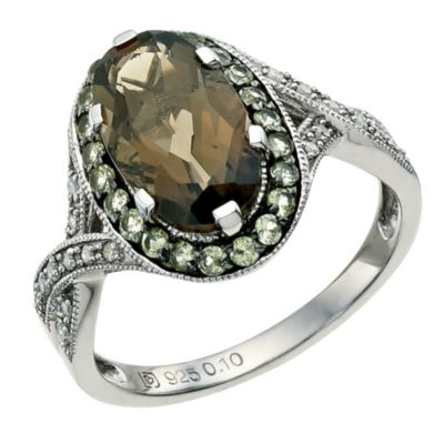 Le Mode Silver, Smokey Quartz, Peridot & Diamond Ring - Product number 9590749