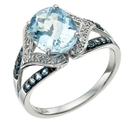 Le Mode Silver Blue Topaz and Diamond Ring - Product number 9590889