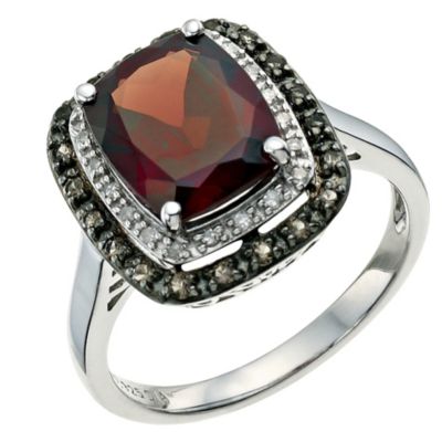 Le Mode Silver, Garnet, Smokey Quartz & Diamond Ring - Product number 9591028